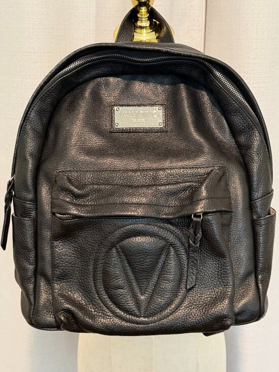 Valentino By Mario Valentino Handbags - Valentino by Mario Valentino Black Pebbled Leather Backpack